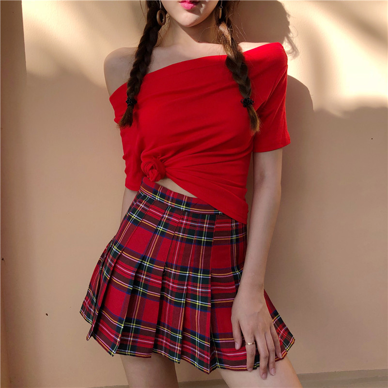 Mùa hè ăn mặc Hàn Quốc phiên bản của lỏng mỏng từ vai cơ sở sinh viên chic ngắn tay màu rắn T-Shirt off-vai áo triều áo tay lỡ form rộng hàn quốc