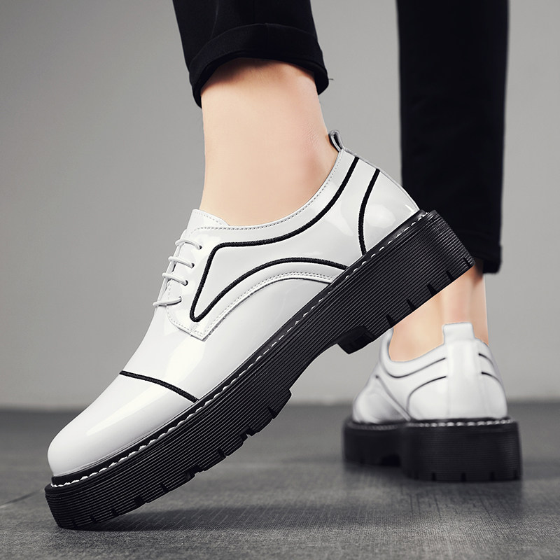 White leather shoes men's Korean version Inron bright face lacquered leather with thick bottom hair stylist Wedding Dress Movie bridegroom wedding shoes 