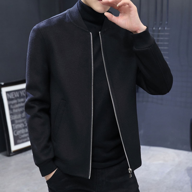 Light extravagant double face cashmere big coat man 2021 spring autumn short style baseball suit jacket pure color Korean version loose casual jacket