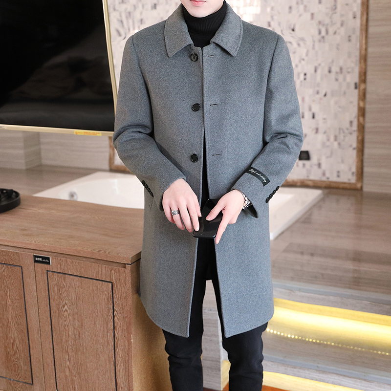 High-grade double-sided cashmere coat men's British style handsome mid-length windbreaker autumn and winter down lining wool coat tide