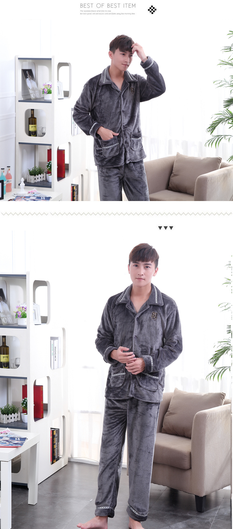Mùa thu và mùa đông nam đồ ngủ flannel dài tay flannel nhà hai mảnh phù hợp với thanh niên đồ lót san hô lông cừu shop thời trang nam