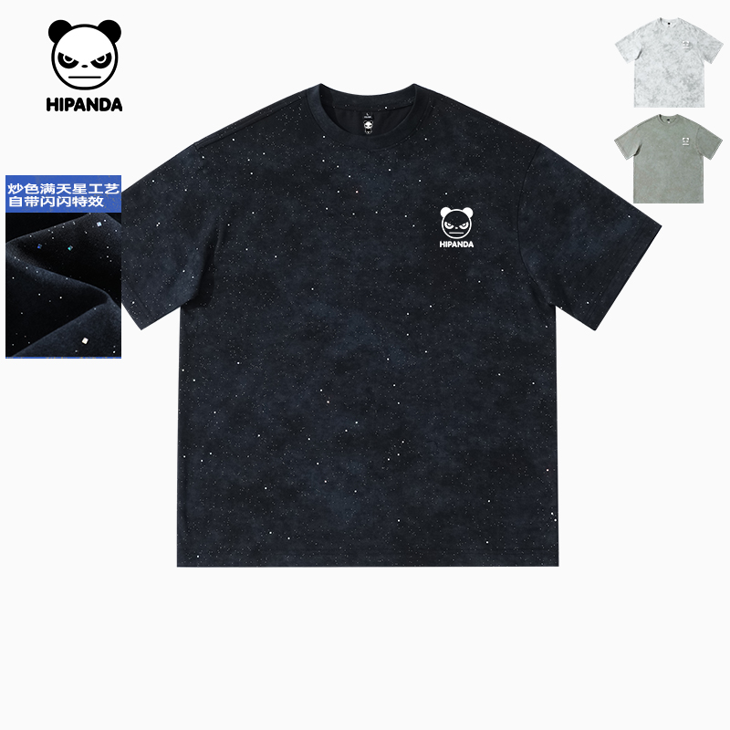 Hipanda Hello Pandaアメリカのトレンドブランドニッチカラー半袖星空ラウンドネックTシャツ2025夏新作