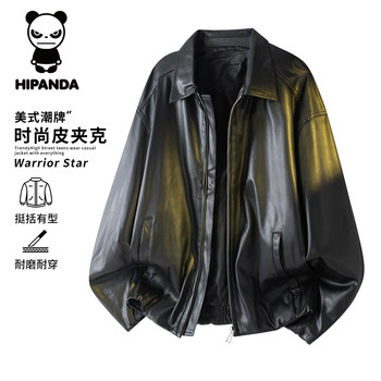 Hipanda Hello Panda Autumn and Winter Loose Casual Leather Jacket Men's 2025 New Cardigan Long Sleeve Coat Gh
