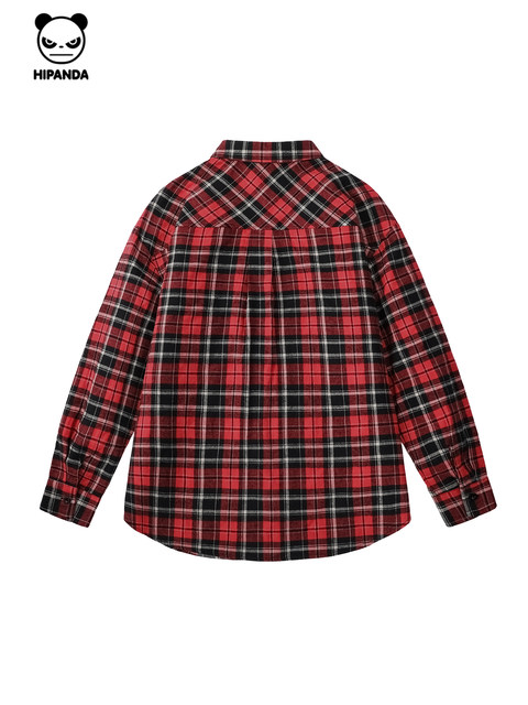 Hipanda Hello Panda retro classic red and blue plaid lapel shirt men's 2025 autumn new long-sleeved cardigan C