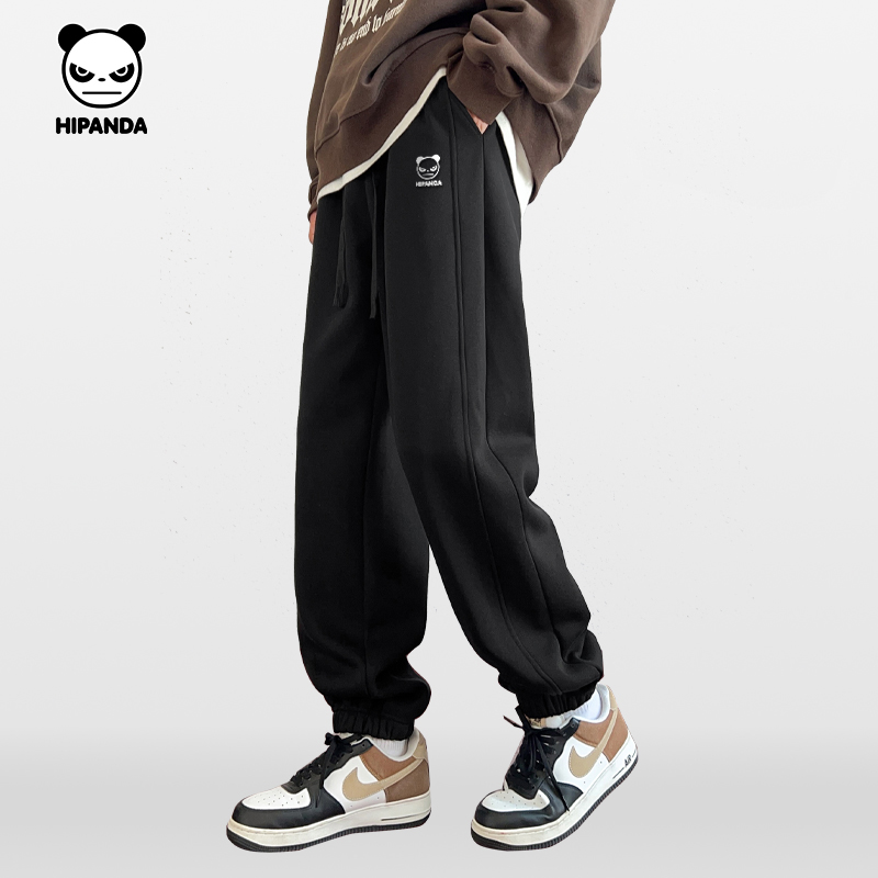Hipanda Hello Panda 厚手 春秋 ゆったり スポーツパンツ 折り返しパンツ 2025 春ファッション ブランド ニット スウェットパンツ メンズ
