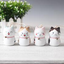 Qingge hand-painted cute cartoon cat sunny doll Jingdezhen ceramic wind chimes ornaments to attract wealth cat car ornaments
