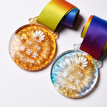 水晶奖牌挂牌金牌马拉松纪念品定制定做金属创意勋章荣誉奖品制作