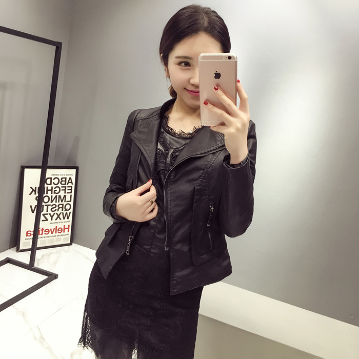 2018 mùa thu mới của phụ nữ PU da cổ áo phù hợp với Slim da hoang dã dài tay áo khoác da nữ áo da báo