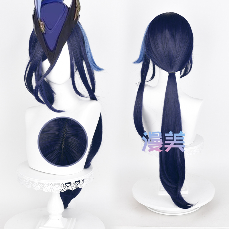 Manmei Original Fontaine God Clorinde Cosplay Wig, Simulated Scalp Top, Mixed Color and Color Blocking