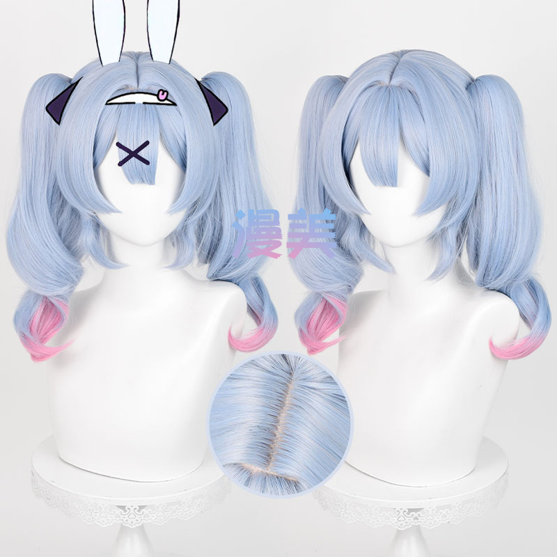Anime-Style Hatsune Miku Bunny Hole Cosplay Wig, Realistic Scalp Top, Tiger Mouth Clip-On Double Ponytails