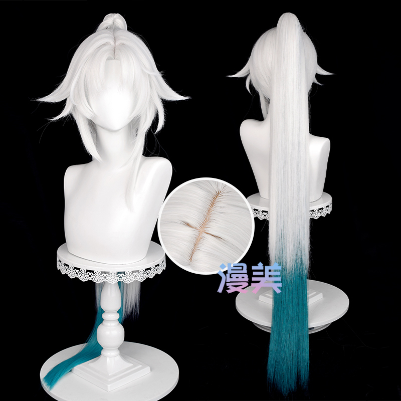 Anime-Style Honkai: Star Rail Feixiao Cosplay Wig, Realistic Scalp Top, Ponytail with Tiger Mouth Clip