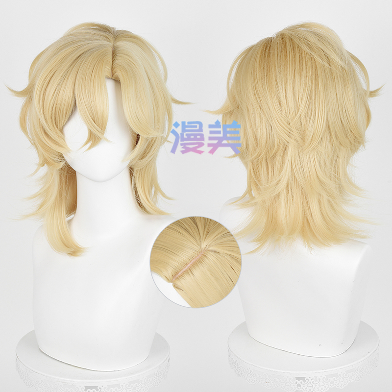 Anime-Style Honkai: Star Rail Sand Gold Cosplay Wig with Realistic Scalp Top and Wolf Tail Flipped Upwards Anime-Style Honkai: Star Rail Sand Gold Cosplay Wig with Realistic Scalp Top and Wolf Tail Flipped Upwards