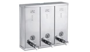 Jinhang bathroom sand surface large capacity 3 in 1 304 stainless steel smooth surface three heads 1500ml liquid dispenser AB-23