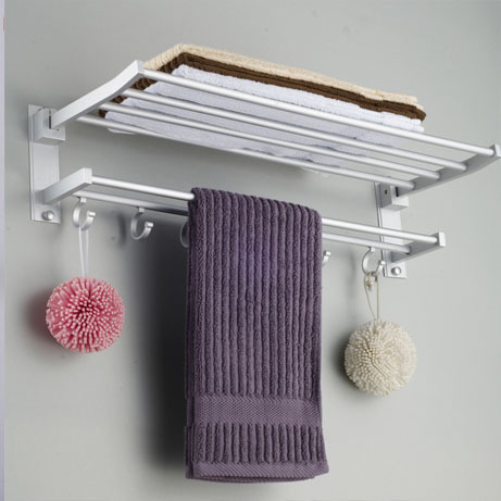 Bathroom powder room double towel rack bathroom rack creative 60CM space aluminum belt clothes hook bath towel rack 5612