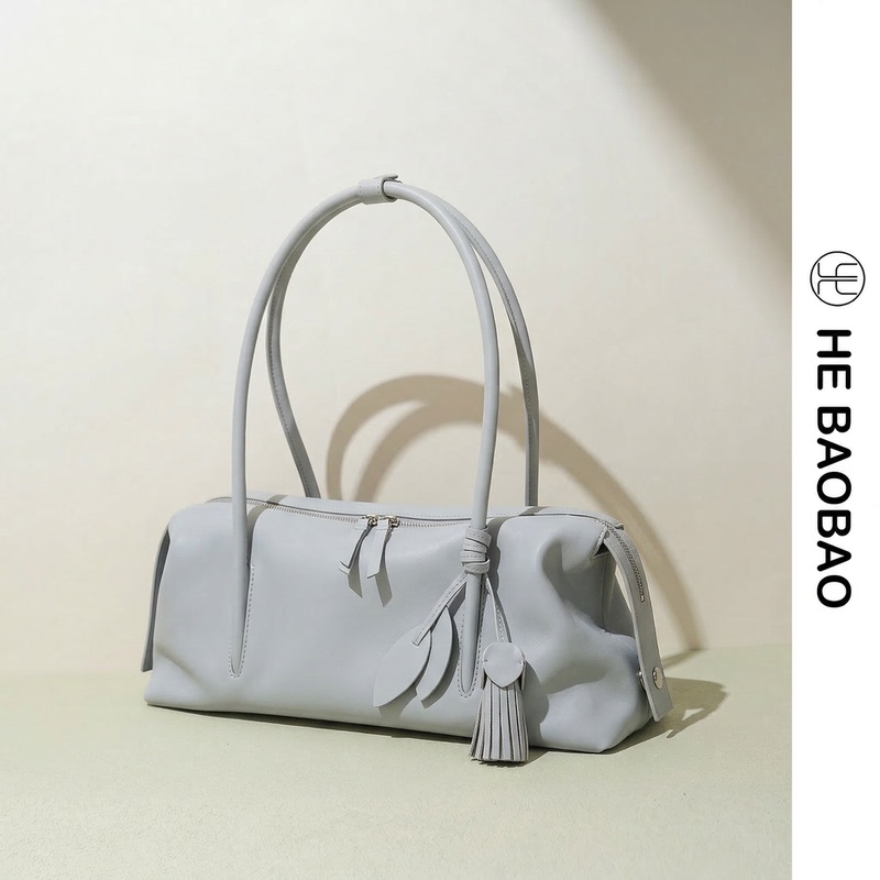 Hebaobao New Long-Handle Boston Women's Bag 2026 New Suede First-Layer Cowhide Shoulder Bag Underarm Baguette Bag Hebaobao New Long-Handle Boston Women's Bag 2026 New Suede First-Layer Cowhide Shoulder Bag Underarm Baguette Bag
