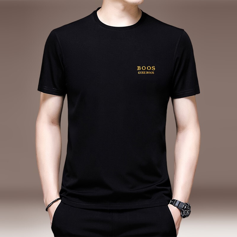 Ice Silk Short-Sleeved T-Shirt for Men 2025 New Summer Korean Style Trendy Letter Embroidery Round Neck Half-Sleeve Casual Top