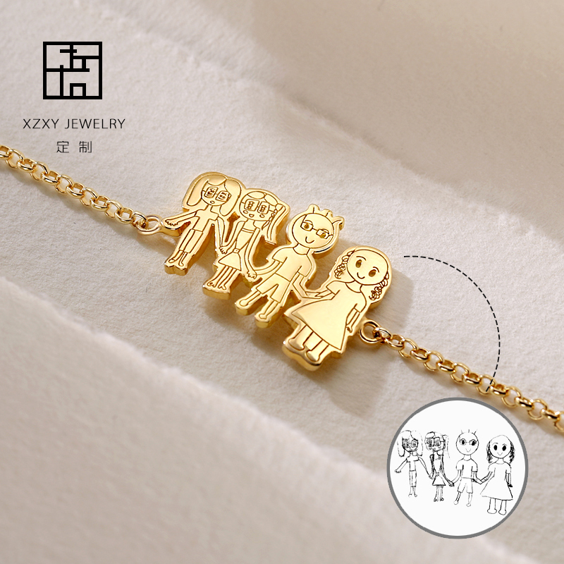 Custom 925 pure silver baby small child graffiti hand painted self-painted art painting male and female couple lettering