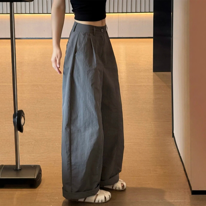 This Year's Trendy Gray Quick-Drying Wide-Leg Pants for Women, Summer Thin Style, Plus Size, Loose Fit, Slimming, Casual Scimitar Pants This Year's Trendy Gray Quick-Drying Wide-Leg Pants for Women, Summer Thin Style, Plus Size, Loose Fit, Slimming, Casual Scimitar Pants
