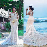 đám cưới chính váy mới lớn kéo đuôi châu Âu ròng cô dâu đỏ sen siêu sao giấc mơ cổ tích Wedding Gown Brdal