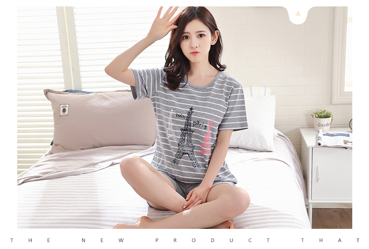Ladies Pyjamas của Phụ Nữ Bông Ngắn Tay Áo 2018 Mùa Hè của Phụ Nữ Phụ Nữ Mỏng của Ngủ Quần Áo Mùa Hè Dresses Hai Mảnh Bộ