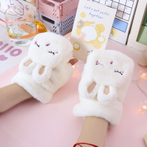 Gloves Women Winter Cute Teenage Girl Students Cute Rabbit Kitty Clammy Finger Plush Plus Suede Thickened Riding Gloves