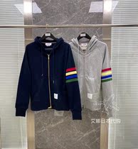 Thom Browne21 autumn and winter New TB rainbow four bar stripe hooded zipper sweater for men and women