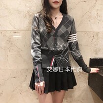 Aina Day Thom Browne 20 new tb check V-neck wool knit cardigan jacket