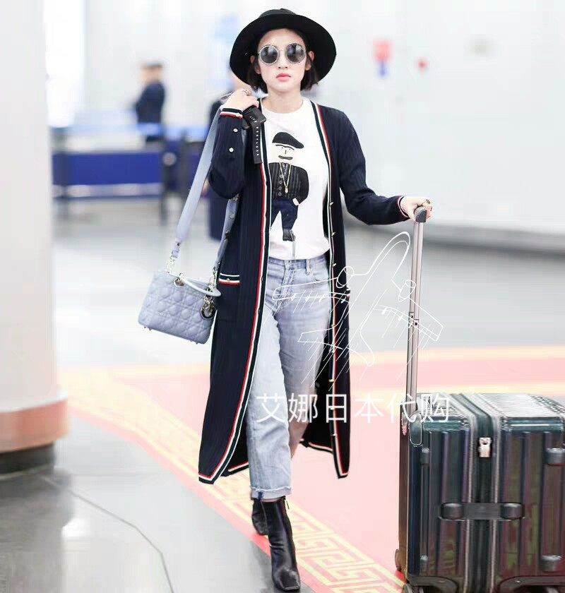 Aina day generation Thom Browne Tang Yixin with the same wool medium and long version knitted cardigan striped coat jacket