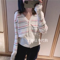 Thom browneTB Academy Wind Contrast Dash Fringe W-neck Knitted Cardigan Sweater Womens Short Jacket