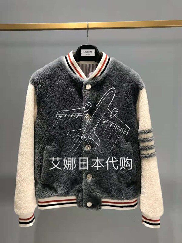 Thom Browne autumn and winter lamb wool four-bar thickened woolen coat tb baseball jacket jacket men and women - Taobao