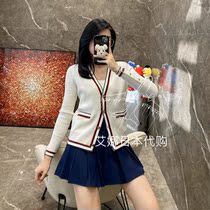 Aina Day Thom Browne 20tb-knitted sweatshirt 100 lap college windy wool v collar gold buckle sweaters