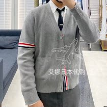 Thom Browne Sweater 20 Autumn Winter TB Double Sleeve Mark Color Bar Men & Women V Collar Wool Knit Cardiovert Jacket