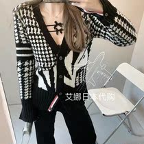 Aina Day Generation Thom Browne21 Autumn Winter Style of TB Collision Color Gge Cashmere V Collar Knit Cardiovert Coat