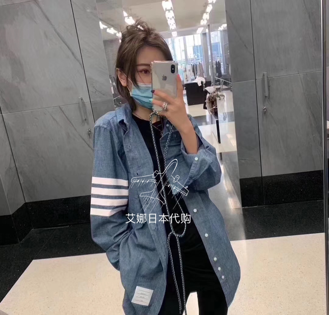 Thom Browne Spring/Summer New TB Thom Browne Four Bars All-match Denim Shirts for Men and Women - Taobao