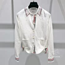 Aina Day Thom Browne 20 autumn and winter hollow embroidered fake collar milk color track knitted cardigan