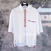 Thom Browne 20 short sleeve polo shirt men and women same men men loose neckline zipper lapel collar t-shirt