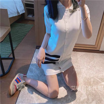 Thom Browne 20 spring summer TB new college style polo collar short sleeve knitted slim dress