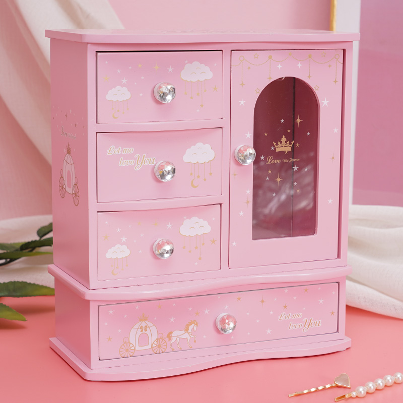 Children's dressing box Princess large capacity kitty Korean version of cute girl heart jewelry Hair accessories storage box Wooden large