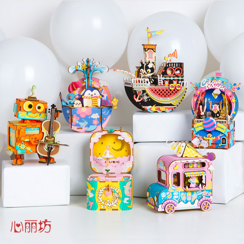 Handmade Music Box DIY Jigsaw Wood Material Homemade Assembled Octasoundbox Puzzle Toys Children Presents
