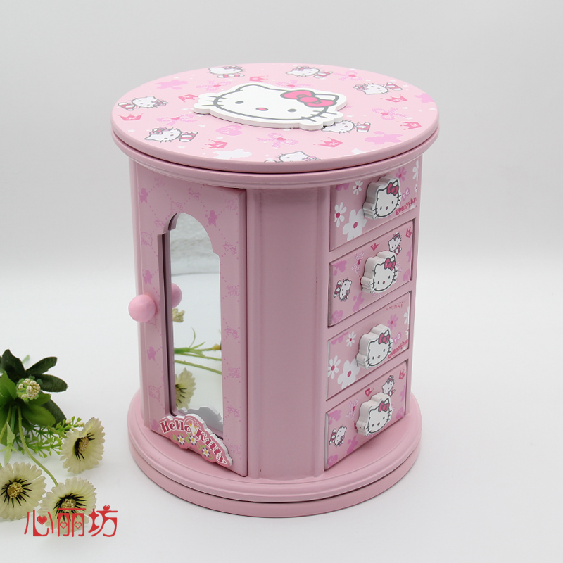 Children's dressing box Princess kitty wooden little girl hair accessories drawer storage box Cute baby jewelry box rotation