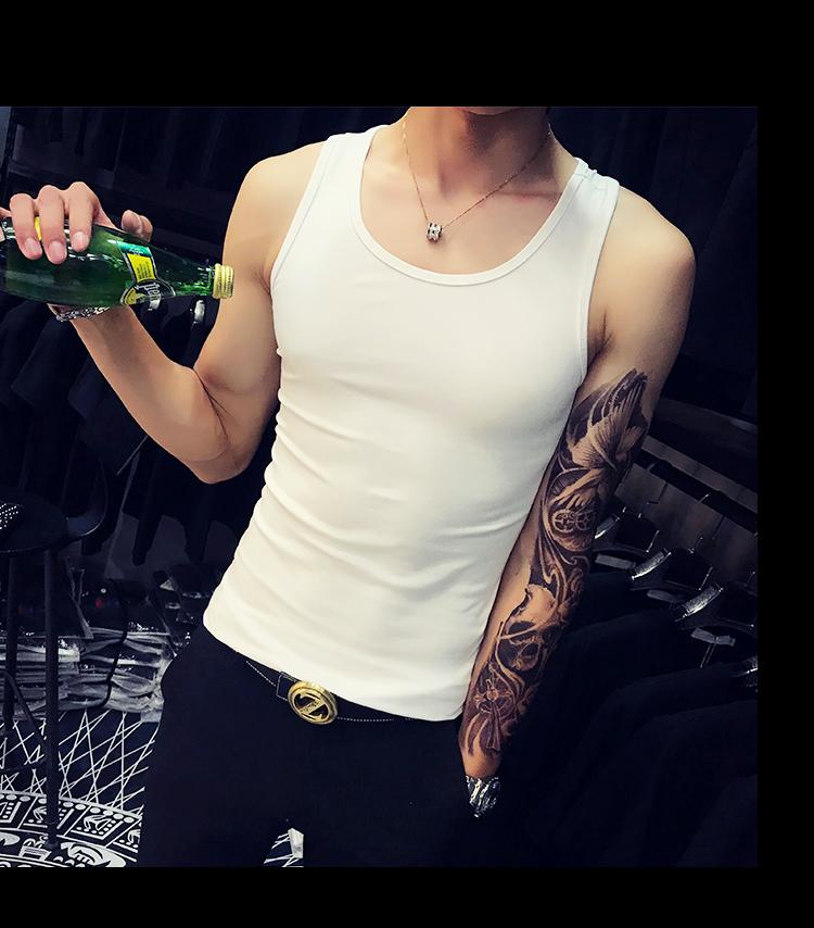 Phiên bản Hàn Quốc của những người đàn ông bó sát màu sắc rắn rỏi co giãn đáy áo xã hội kẻ từ mồ hôi vest Slim rắn màu thể thao vest - Lót áo ba lỗ nam cao cấp