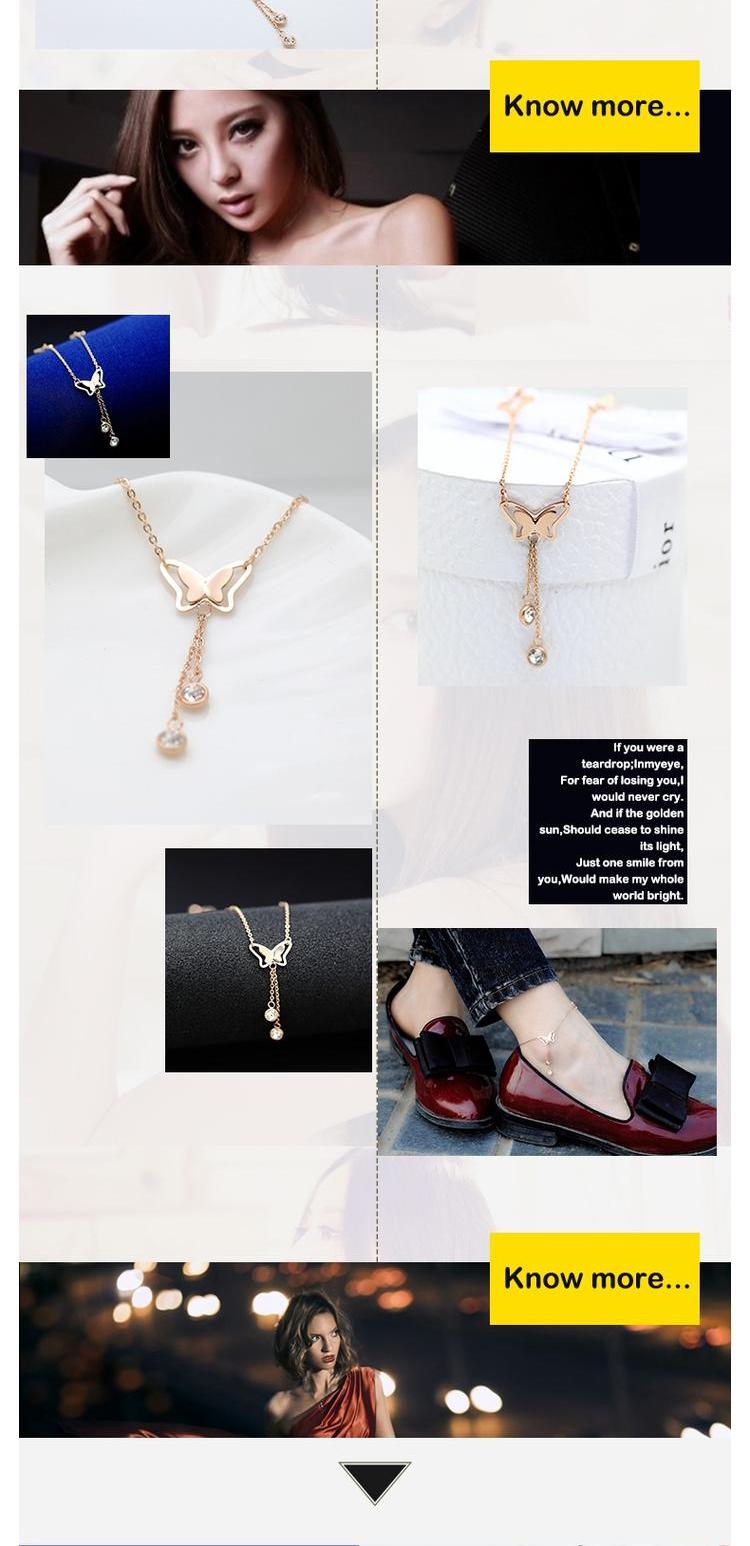 Phiên bản Nhật Bản và Hàn Quốc bằng vàng hồng 18K thanh lịch khí chất bướm bướm bằng thép titan vòng chân nữ rhinestone mặt dây tua rua đơn giản lắc chân nữ bạc ta