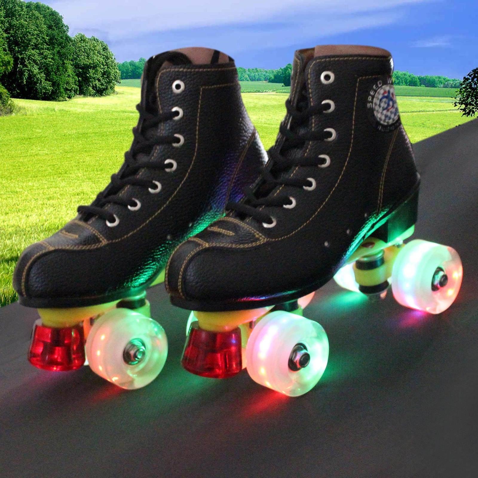 Adult double-row hockey skates children male and female pattern PU four-wheel wear-resistant cowhide skates roller skates accessories