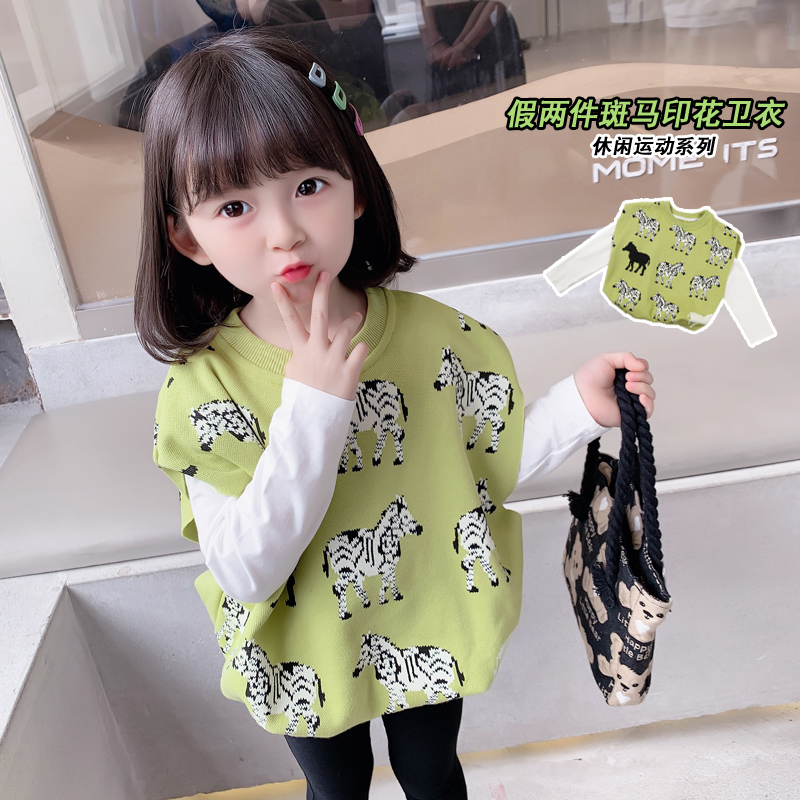Girl's thick T-shirt spring autumn 2021 new children suit online red Korean version baby long sleeve blouses The children's autumn clothes women's foreign pie