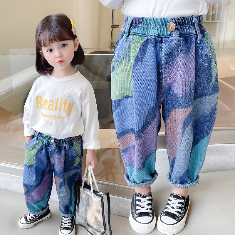 Girl Jeans Spring Autumn 2021 New Wave Small Children Autumn Clothes Han Edition Casual Female Baby Pants Autumn foreign pie