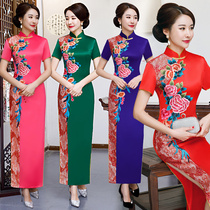 Cheongsam stage show costume female new long modified short sleeve dignified elegant etiquette dinner annual dress