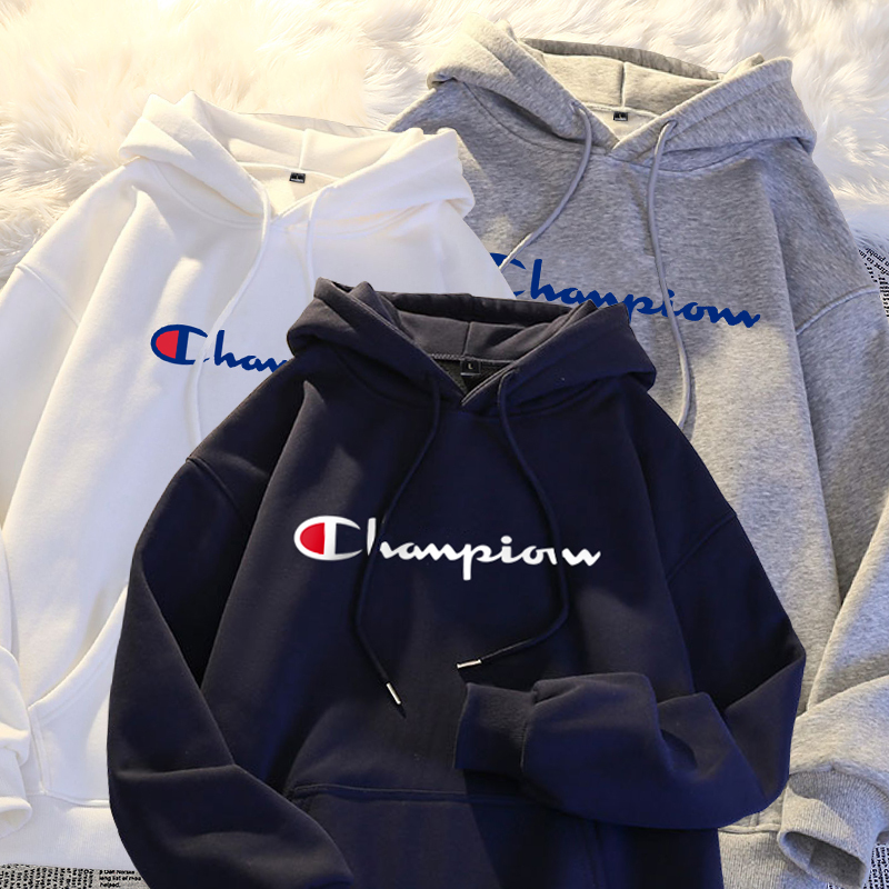 Champion Hooded Sweatshirt for Women, Spring, Autumn, and Winter, Fleece-Lined, Thickened, Pure Cotton, Warm, Loose Fit, Plus Size, for Students, Sports, Men