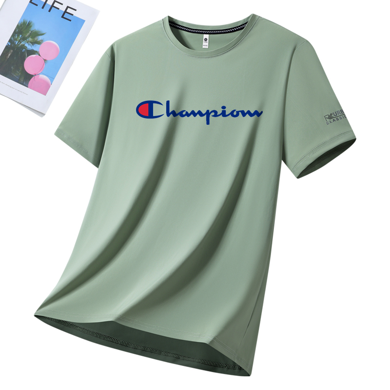 Champion Ice Silk Short-Sleeved T-Shirt for Men, Summer Thin Style, Cool and Breathable, Large Size, Quick-Drying, Sweat-Absorbent, Running Sports Quick-Drying Clothing