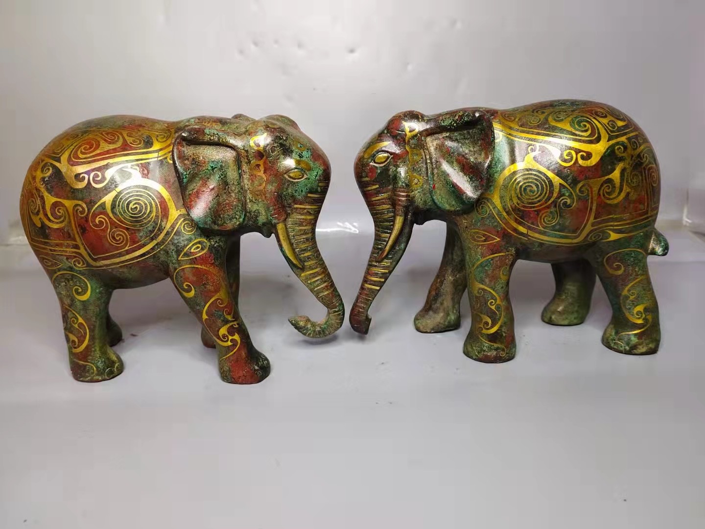 Imitation Antique Bronze Ware Elephant's Golden Inscription Black Green Rust Pendulum Pieces Antique Collection