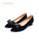 Hazen spring new pointed bow sheep suede single shoes women's leather shoes thick heel black work shoes HS237912